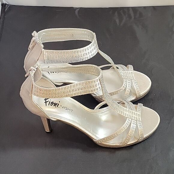 FIONI NIGHT WOMEN"S SATIN STILETTOS HEEL PEEP TOE PLASFORM  RHINESTONES SANDAL - Picture 9 of 16